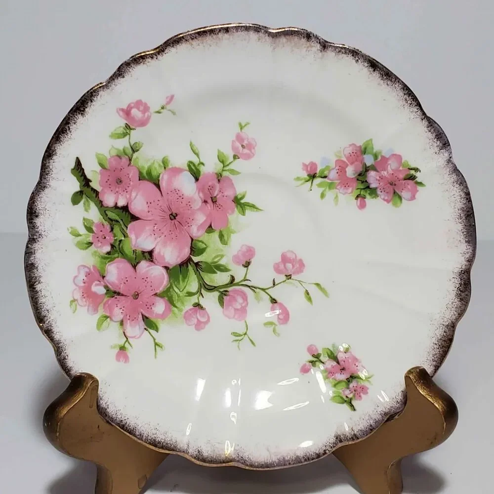 Gladstone Teacup and Saucer Pink Flowers Vintage